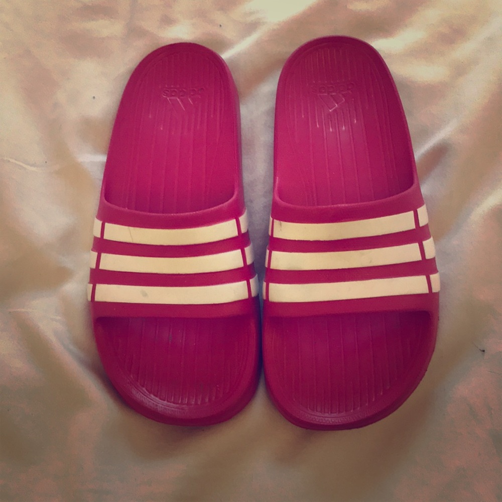 Hot pink adidas slide sandals